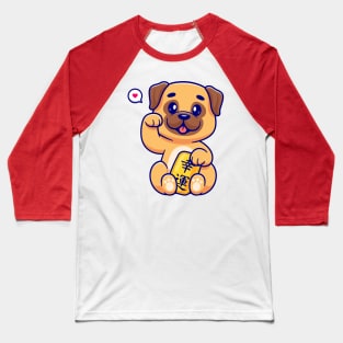 Cute Lucky Pug Dog Holding Gold Coin Cartoon Baseball T-Shirt